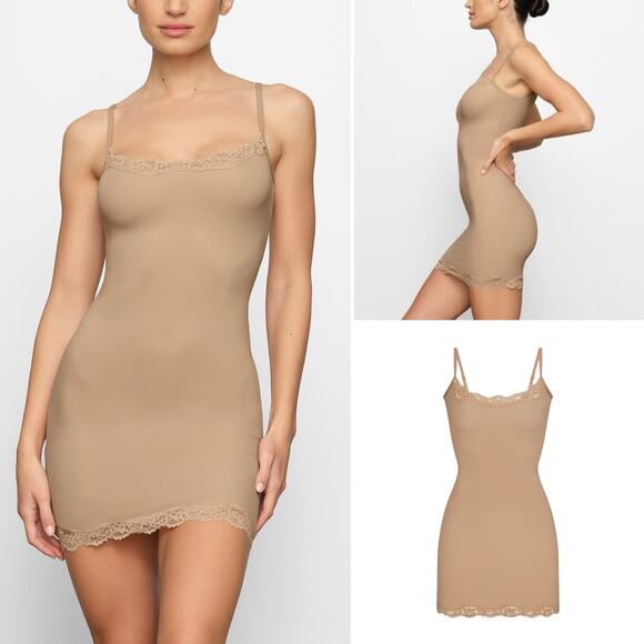 SKIMS Other - NWT SKIMS Fits Everybody Corded Lace Slip Dress in Sand Sz. M